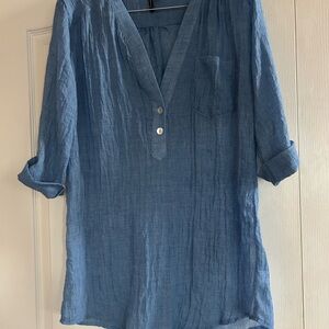 Casual Sea Blue Cover up Tunic Top Small Beach or Vacation Small